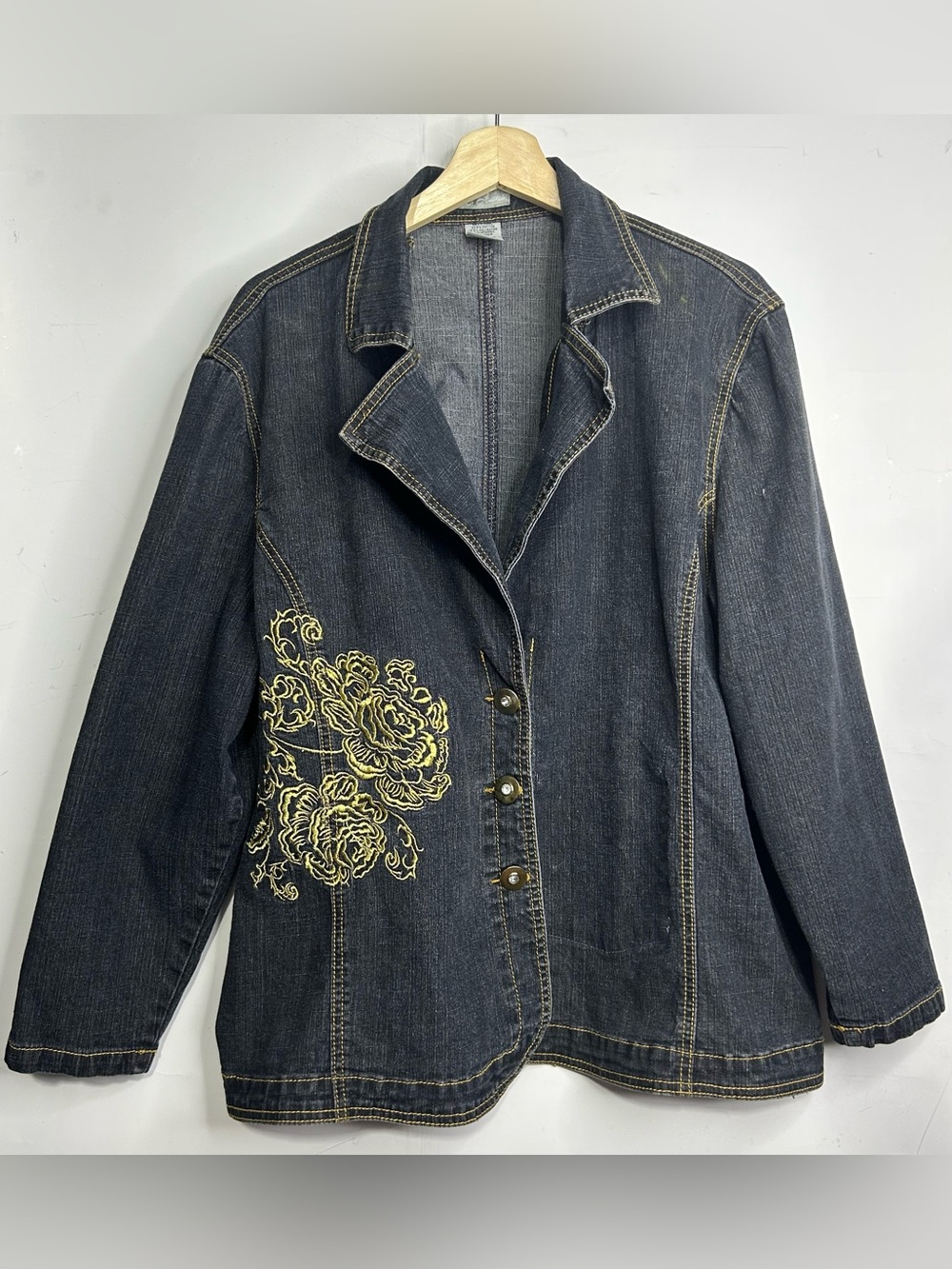 F.L. Jeans Vintage Gold Embroidered Denim Jean Jacket 1X